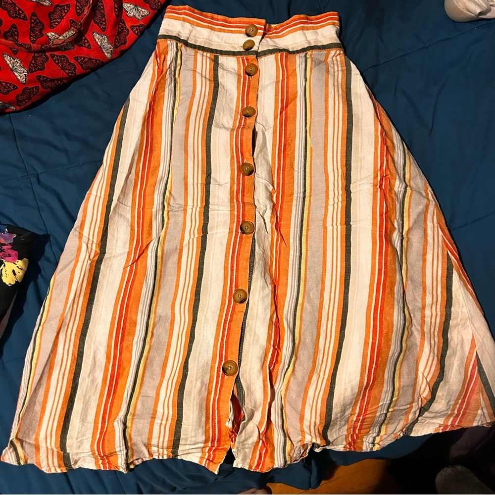A New Day Orange Cream Midi A-Line Skirt